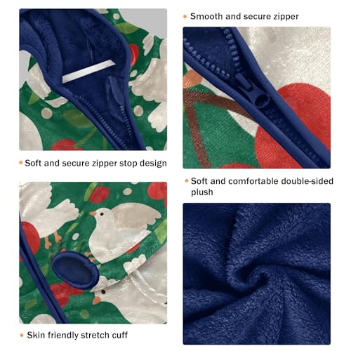 Doves and Cherries on Green Toddler Fleece Jacket Girl Boys Hooded Fleece Jacket Coat Warm Outwear Zip-up 3-10T3