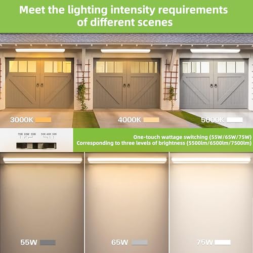 Image of hykolity 4FT 5''W LED Wraparound Light with 3 Wattages /3 CCT Selectable | 55W-75W, 3000K-5000K, 5500LM-7500LM, No Glare, Flush Mount Ceiling Light for Office Kitchen, Laundry Room, ETL, 4 Pack