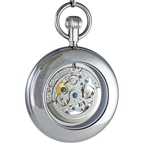 Image of OGLE 3ATM Waterproof Vintage Stainless Steel Large Face Fob Self Winding Automatic Skeleton Mechanical Pocket Watch Chain Box