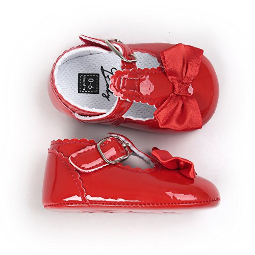 Infant Girls Soft Sole Bowknot Princess Wedding Dress Mary Jane 𝗙lats Newborn Light Baby Sneaker Shoes (Red, 12)2
