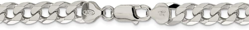 Chain Necklace White Sterling Silver Curb 18 in 8.5 mm 8.5mm Beveled