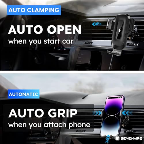 Image of SEVENAIRE X15 Car Wireless Charger, 15W Fast Charging Car Mobile Holder with Auto Clamping, Compatible with iPhone, Samsung, Pixel & Other Qi Phones | Wireless Charger for Car (Jet Blk)