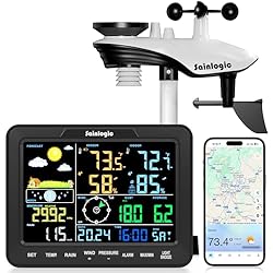 Sainlogic Estación Meteorológica Inteligente WiFi,...: 𝗪𝗜𝗙𝗜 + 𝗔𝗽𝗽 𝗪𝗲𝗮𝘁𝗵𝗲𝗿𝘀𝗲𝗲𝗱 + 𝗪𝗨 + 𝗣𝗿𝗼𝗻𝗼́𝘀𝘁𝗶𝗰𝗼 𝘆 𝗔𝗹𝗲𝗿𝘁𝗮𝘀 𝗜𝗔 𝟮𝟰/𝟳: Conéctese a la aplicación Weatherseed mediante WiFi de 2,4 GHz, con la integración opcional del servicio Weather Underground (WU). El algoritmo de IA proporciona monitoreo meteorológico las...