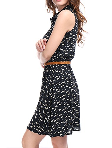 Image of Allegra K Women's Floral Printed Half Placket Above Knee Summer Sleeveless Belted Dress