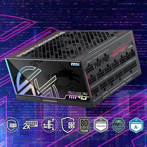 Image of MSI MPG Ai1300TS PCIE5, Fully Modular Gaming 1300W Power Supply, 80+ Titanium, Dual 12V-2x6 Cables, GPU Safeguard+, SiC MOSFETs, Fan Safeguard, ATX 3.1 & PCIe 5.1 Ready,12 Year Warranty