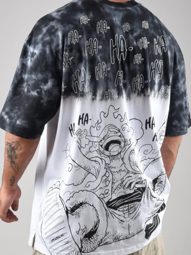 Image of ComicSense.xyz Unisex One Piece Anime Oversized T Shirts for Men and Women, 180 GSM Joy Boy Printed Tie Dye Anime Gear 5 Luffy Tshirt
