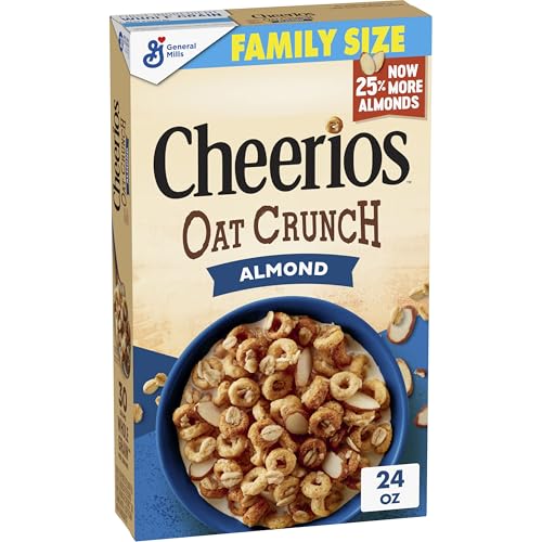 Cheerios Oat Crunch Almond Breakfast Cereal, Made with Whole Grain, Family Size, 24 oz