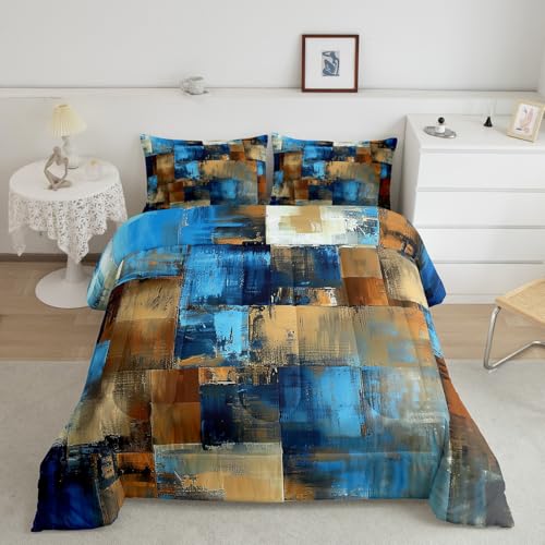 Erosebridal Blue Abstract Bedding Full Black Watercolor Comforter Set for Kids Teen, Orange Gradient Teal Tie Dye Duvet Insert Ombre Grunge Quilt Comforter, Graffiti Modern Quilted Comforter 3 Pieces