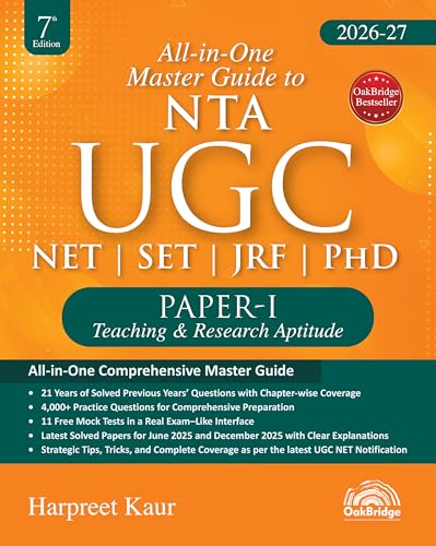 Image of NTA UGC NET Paper 1 | 2026-27 | 21 Years PYQs (2004 to 2025) | 4000+ Practice Questions | Smart Tips & Tricks | Strategy | Teaching and Research Aptitude | 7th edition | Harpreet Kaur | Oakbridge