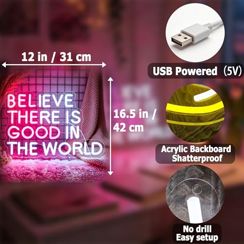 Image of Blieve There Is Good Neon Sign for Wall Decor Positive Light Up Sign Inspiration Led Signs for Room Party Home Motivational Wall Decor USB Powered