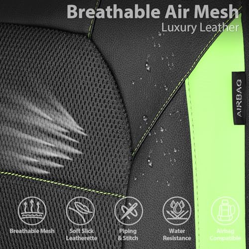 Image of CAR PASS Leather Car Seat Covers Front Seats only, with Air Mesh Front Seat Covers Breathable, Cool Automotive Seat Covers 2 Pack, Universal Fit Most Cars,SUV,Truck,Van Airbag Compatible(Black Green)