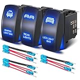 Anina 3 Pack 5 Pin Rocker Switch Rear & Bumper & LED Light Bar Toggle Switch Carling Laser SPST Rocker On-Off 10A/24V 20A/12V with Jumper Wires Set for Most 4x4 Off-Road SUV ATV UTV Motorsport Boat