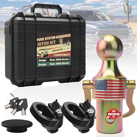 GNXA2062 Anti-Theft Locking Puck System Gooseneck Hitch Ball Kit – 38000LBS, Upgraded 3-Steel-Ball Base, 2-5/16" Ball, Safety Chain Anchors w/Anti-Theft Locks, Fit 2013-2024 Ram 2500/3500 Cover