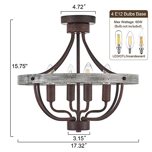 Tacdandm 17“ Farmhouse Chandelier Light Fixtures 4-Light Rustic Flush Mount Ceiling Light Faux Wood Vintage Chandeliers Pendant Lighting For Dining Room Kitchen Foyer Hallway Entryway Bedroom Closet #TOP1