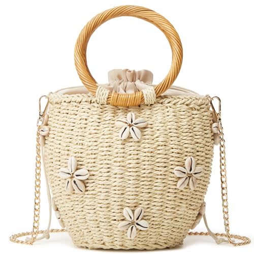 Bolso de verano de paja para mujer con perlas y flores miniatura 1