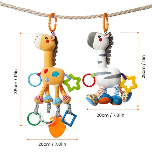 Tumama Baby Hanging Toys, 16 Inch Plush Animals Baby Rattle Crinkle Squeaky Toys Car Seat Stroller Toys, Baby Toys For 0 3 6 9 12 Months, Sensory Learning Toys Gift For Newborn Infant, 2 Pack #TOP1