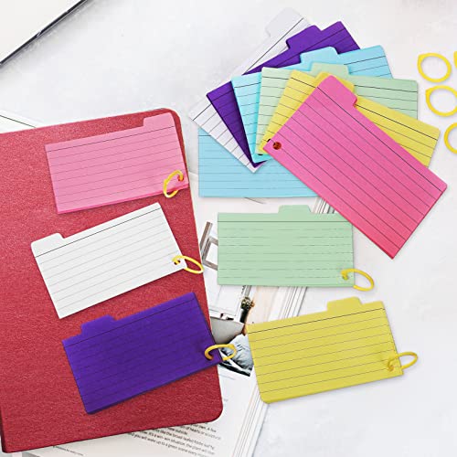 Tofficu 450 peças de fichário com abas com anel, cartões coloridos de 12,5 x 7,6 cm com 8 anéis de f