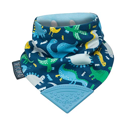 Bavaglini da dentizione per piccoli e neonati - Bavaglino stile bandana con tettarella in silicone - Design Neckerchew pluripremiato realizzato da Cheeky Chompers (Baby Dino)