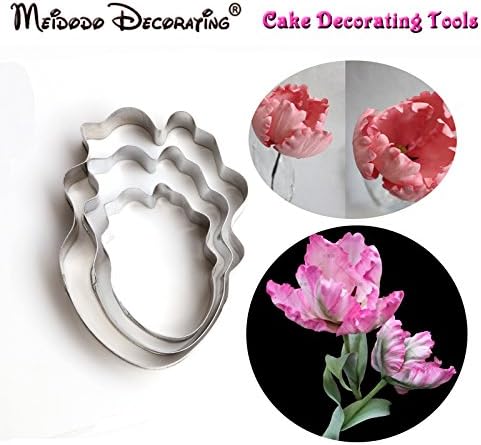 Carunke 3Pcs Parrot Tulip Petal Flower cutter, Cake Decorating Tools Fondant Mold/tools/cutter Sugar Craft Mold Iris Flower Petal Mould