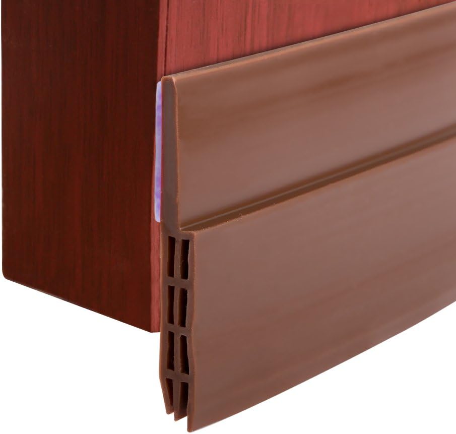 Nouvelife Bottom of Door Adhesive Soft Silicone Anti Noise Waterproof Stripe 5 X 100 cm Waterproof Anti Cockroach Mouse Noise Isolation Triple Air Ducts Limit, brown