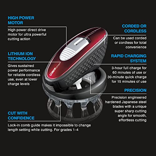 Conairman Even Cut Cord/Cordless Rotary Hair Clipper, Lithium Ion Powered With Bonus Trimmer For Men #TOP22