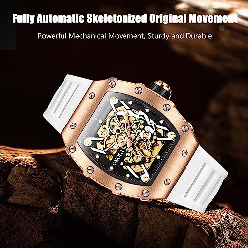 rorios Polshorloges voor heren, modieus, vierkant horloge voor mannen, draagbaar horloge, mechanisch skelethorloge, waterdicht, oplichtend, horloge met siliconen armband - Afbeelding 4