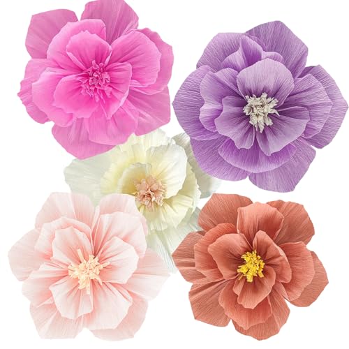 Paper Flowers Pink Purple Ivory Pastel Artificial Crepe Tissue Wall Home Décor Wedding Birthday Bridal Baby Shower Classroom Nursery Room Floral Colorful Party Decorations