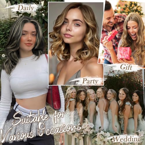 BARSDAR Short Wavy Clip in Hair Extensions - 12 Inch Highlight Clip in Hair Extensions for Women - 6PCs Thick Soft Synthetic Clip in Hairpieces Daily - Dark Brown with Highlights by BARSDAR - Image 5