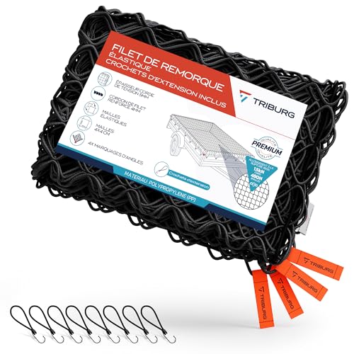 TRIBURG Filet de remorque Extensible 1x2 &agrave; 2x3 INCL. 8X Crochets extenseurs - Filet de remorque INCL. 8X tendeurs en Caoutchouc avec Crochets pour Une s&eacute;curisation optimale du Chargement