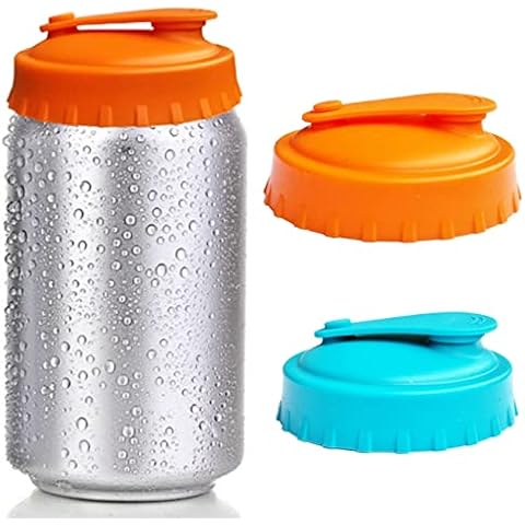 2 Pack Reusable Silicone Can Protector Lid or Covers with Resealable Nozzle for Standard Soda/Beverage/Beer Cans - Prevents Spills - Retains Fizz - BPA-Free (Orange & Blue) Cover