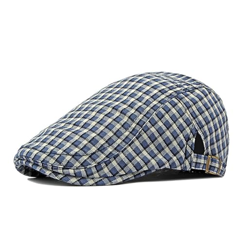 Julpsk Fashion Spring Plaid Newsboy Cap Adjustable Gatsby Driving Ivy Flat Hat for Outdoor Golf Blue