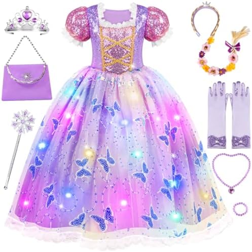 Meland Princess Dresses for Girls - Light Up Princess Costume for Little Girl, Halloween Costumes & Gift for Toddler Age 3-10（S, 3-4 Years）