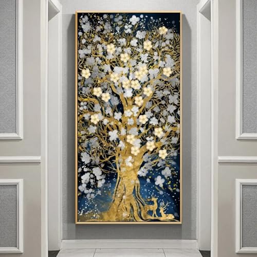 Peinture sur toile abstraite dorée pour décoration murale de salon chic