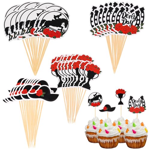 FOIMAS 60pcs Derby Party Food Appetizer Picks Kentuky Horse Race Party Cupcake Topper Toothpicks for Derby Horse Race Party Decoration Supply