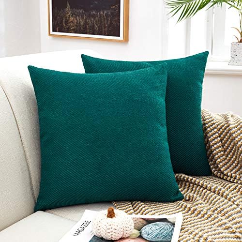 MERNETTE Pack of 2, Chenille Soft Decorative Square Throw Pillow Cover Cushion Covers Pillowcase, Home Decor Decorations For Sofa Couch Bed Chair 18x18 Inch/45x45 cm (Cream)