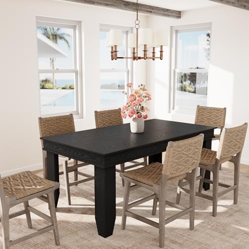 Image of GarveeHome Farmhouse Dining Table for 6-8 People, 71 in Long Kitchen Tables with Wooden Sturdy Frame, 6 ft Large Rectangular Dinner Table for Dining Room, Kitchen, Black, 63 inch Non-extendable