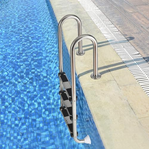 Miniatura 9 de Goplus Escalera Para Piscina De Acero Inoxidable, Escalera De Piscina Antideslizante De 3 Peldaños, Carga De 150 Kg, 55x25x132,5cm, Escalera Piscina Desmontable De Fácil Montaje