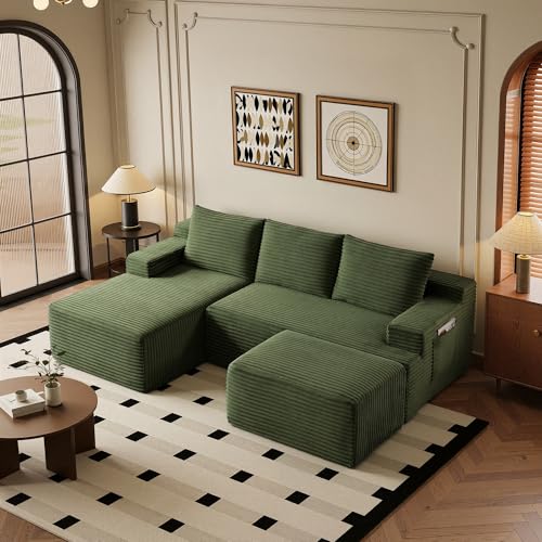 Image of 96 inch Sectional Couches for Living Room Cloud Couch Sofa with L-Shape Upholstered Boneless Couchs Modern Modular Sectional Couch with Chaise