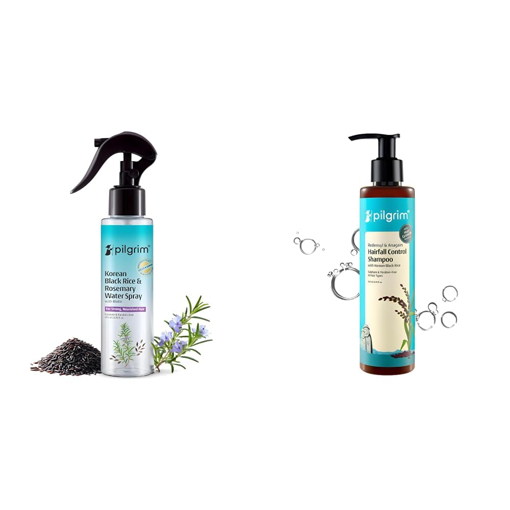 Pilgrim Korean Black Rice and Rosemary Water Spray With Biotin For Strong, Nourished Hair 200ml & Redensyl & Anagain Hairfall Control Shampoo with Korean Black Rice 200ml-picture-24