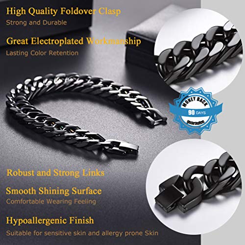 PROSTEEL Stainless Steel Franco Chain Bracelet, Trendy Chunky Bracelets for Men Women, Black/18K Gold Plated, W: 8mm/12mm/17mm, L: 7.5"/8.3"/9", Come Box3