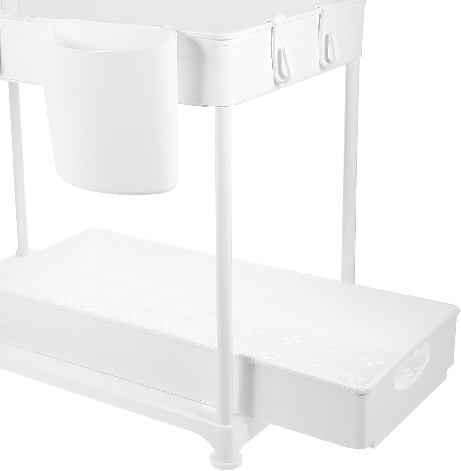 UPKOCH Pull-out Cabinet Organizer 2-tier Kitchen Storage Holder under Sink Drawer Rack for Home Supply and Spice Jar Holder, White Telescopic Shelf for Bathroom and Pantry