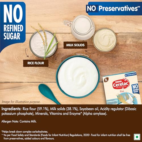 Image of CERELAC Baby Food Cereal | No Refined Sugar | No Preservatives | Rice for 6 to 24 Months Baby | Omega 3 Iron Protein Calcium Vitamin D for Babies | Instant Cereal | 300g
