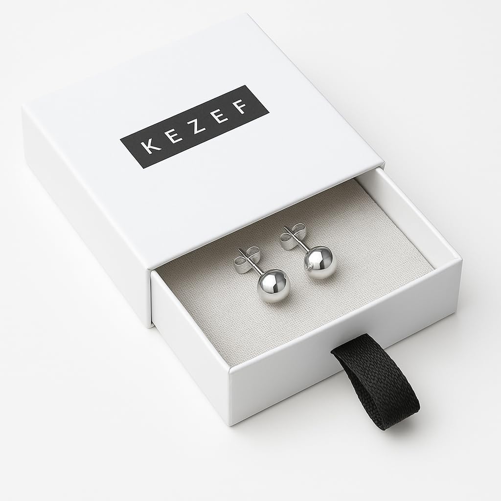 KEZEF Sterling Silver Ball Stud Earrings Hypoallergenic Earrings for Women | Available in Sterling Silver, Rose Gold, or 14K Gold Plated Silver (2mm-10mm) - Image 7