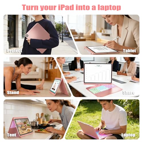 Image of for iPad pro 13 Case with Keyboard(M5 /M4, 2025 /2024)&iPad Air 13 inch case(M3, 2025 /M2, 2024) &iPad Pro 12.9 (6th /5th /4th /3rd Gen),Trackpad,Rainbow Backlit- Light Pink