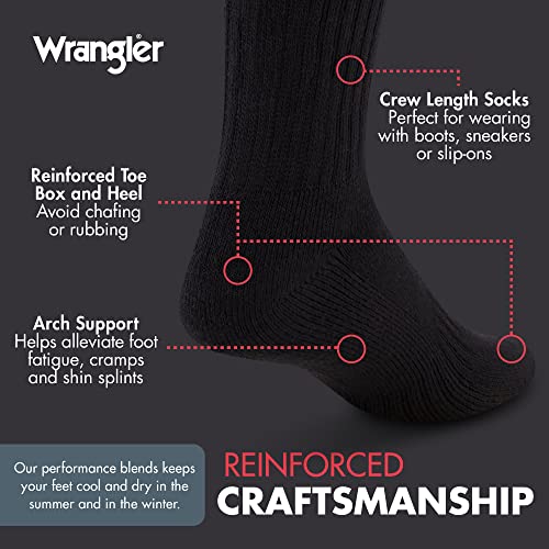 Wrangler Men's Mid Weight Outdoor Socks - Work Socks for Men with Arch Support, Cushioned Toe & Heel - Size 6-124