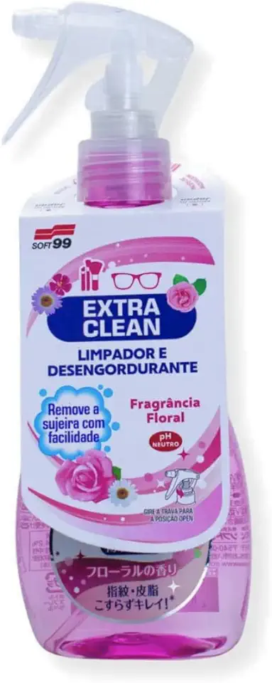 Extra Clean Limpador Desengordurante 200ml Original Soft99 Feito no Japão Limpa Óculos Pincéis de Maquiagem Tela Celular PH Neutro Sem Esfregar Proteção Antibacteriana Espuma Limpadora (Floral)