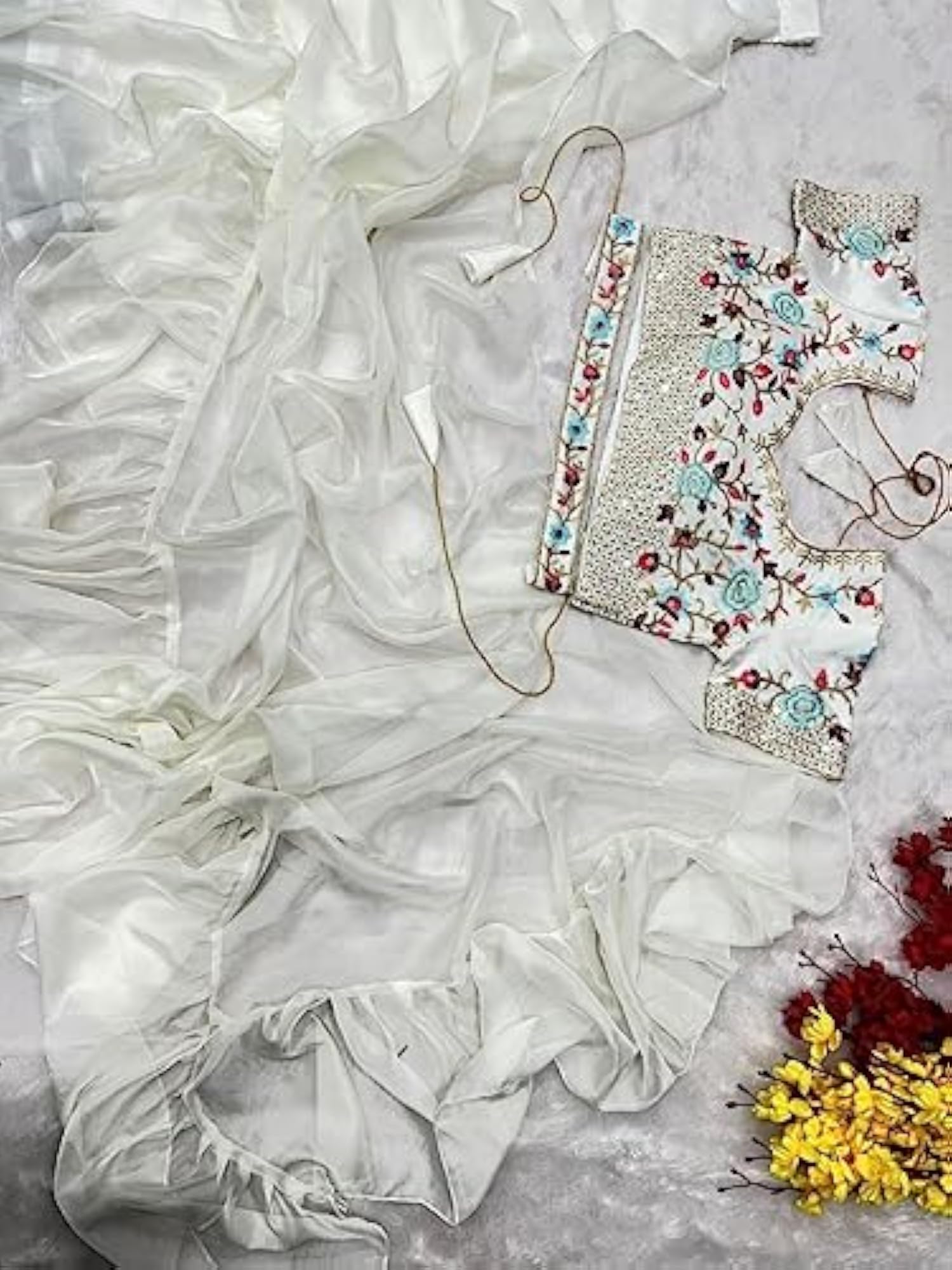 Women's Organza Readymade Lehenga Saree Set with Embroidery Sequins Work