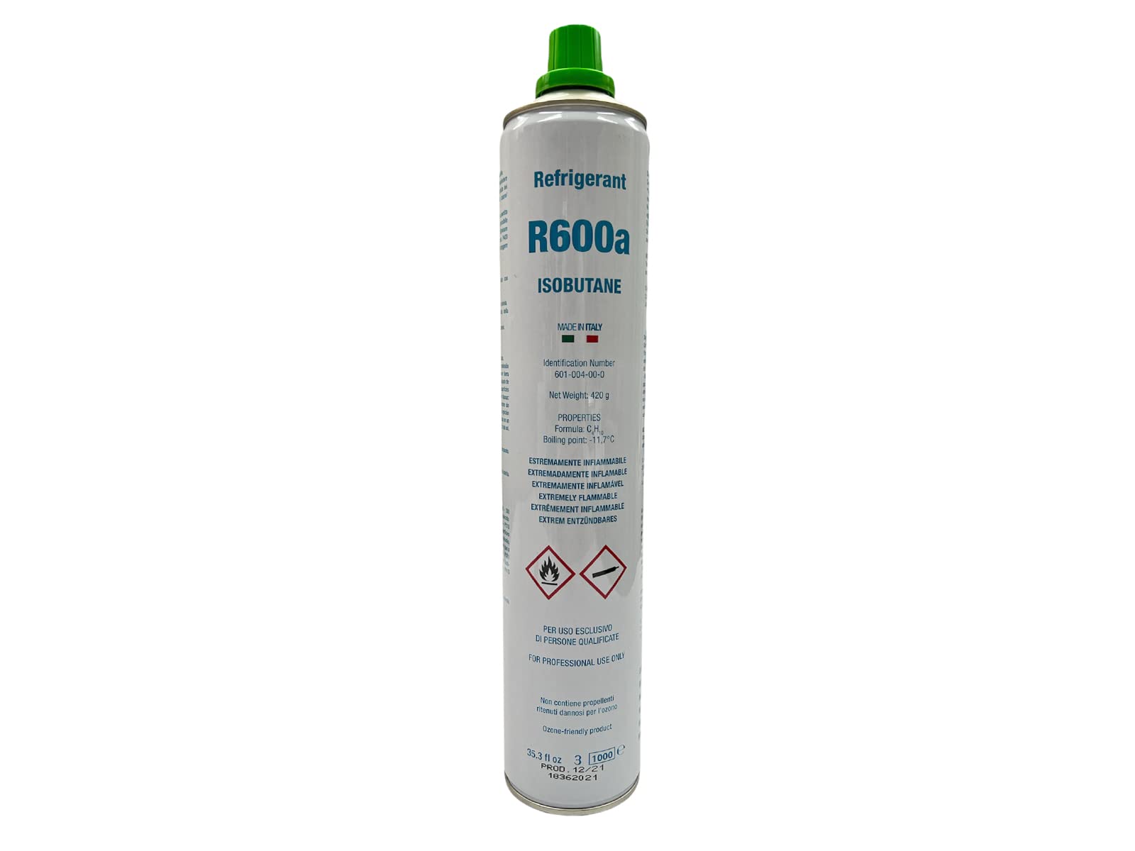 eRicambi, Kit Frigorifero Bombola Ricarica Gas Refrigerante R600A, Contenuto 750 Ml Netto 420 GR, Attacco 7/16 Sae + Rubinetto 1/4 M/F con Guarnizione