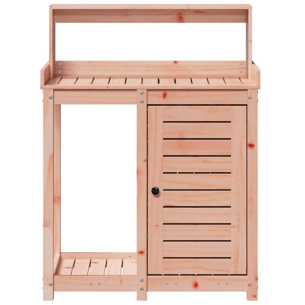 Stół na rośliny z półkami, 82,5 x 50 x 109,5 cm, lite drewno daglezji, stacja na rośliny z szafką i półką z listew na narzędzia ogrodowe, ziemię i nawóz, stabilny stół na rośliny do ogrodu