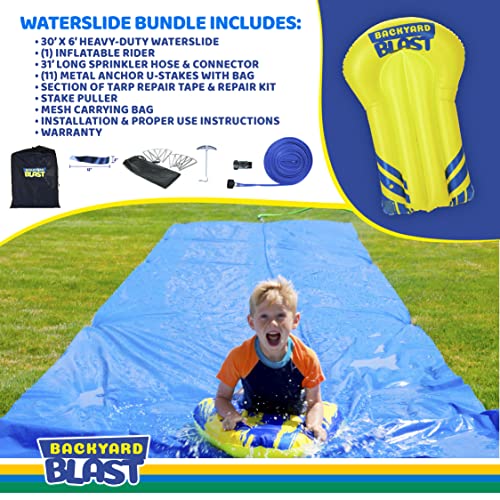 Backyard Blast Giant Slip And Slide For Adults And Kids - Heavy Duty Large Slip N Slide Water Slide For Kids Backyard Outdoor Water Play Includes Inflatable Riders - 30' #TOP1